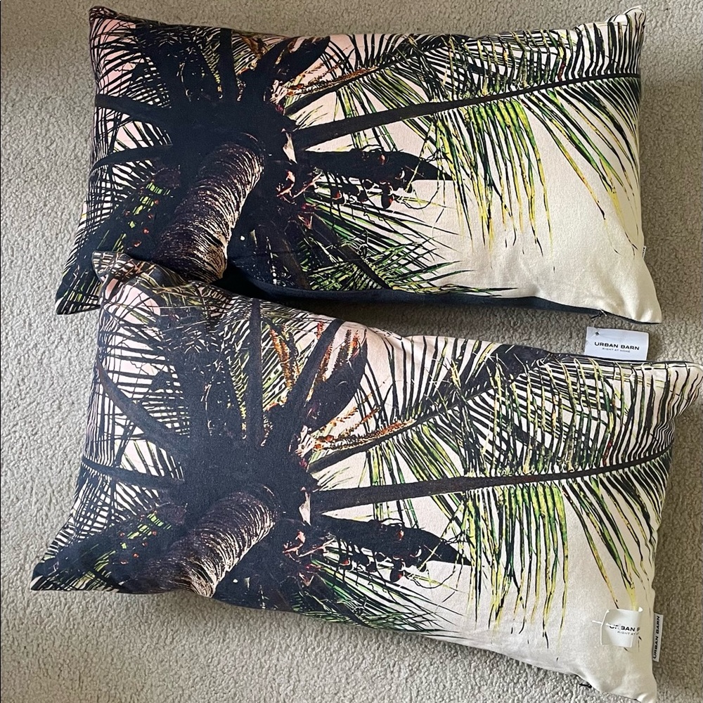 Pair of lumbar palm tree pillows